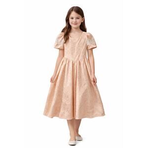 1990s Alfred Angelo Dream Maker Peach Brocade Lace Flower Girl Dress USA Made 12